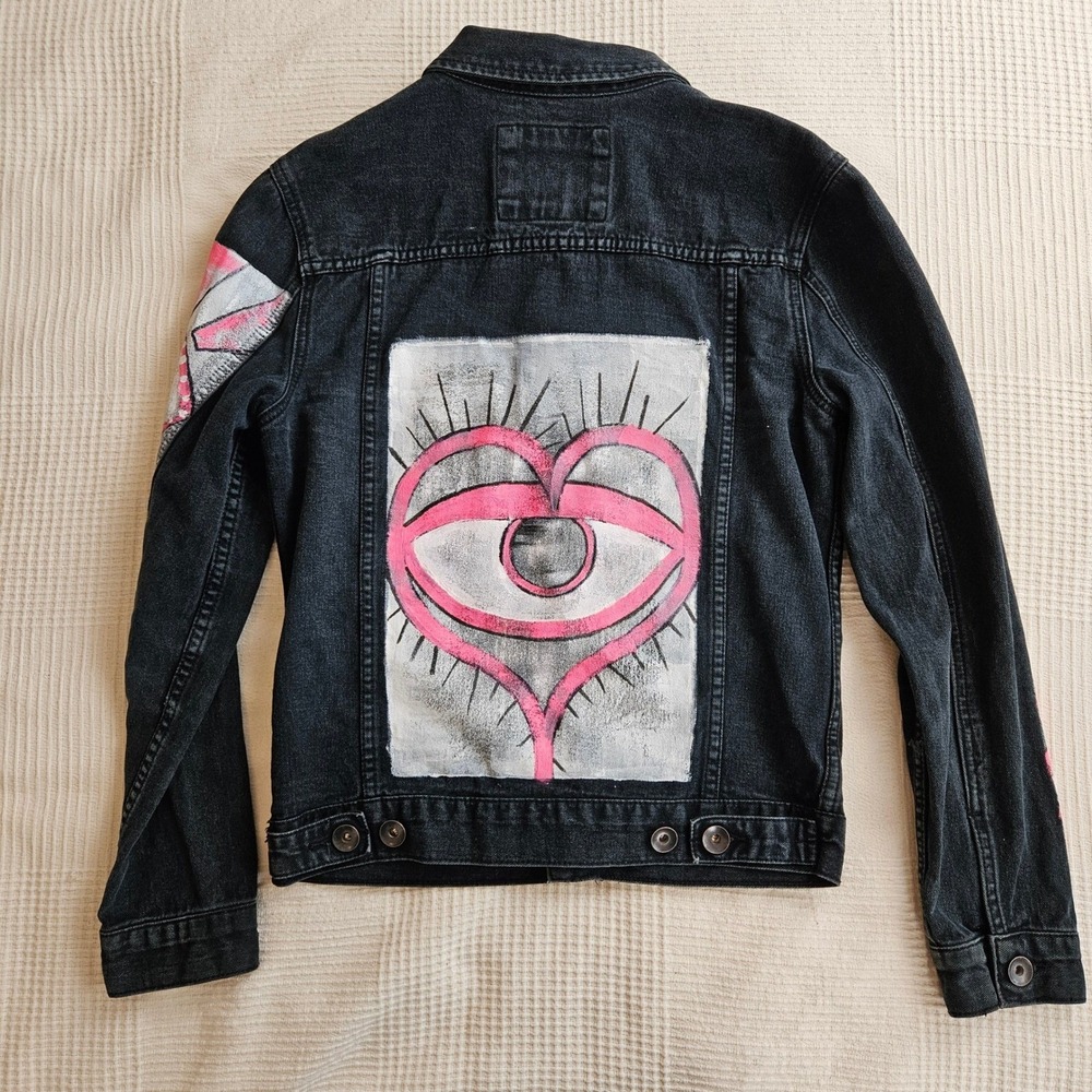 Denim Jacket Custom Hand Painted Graphic Art Streetwear Men XS Women S/M